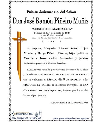 Don José Ramón Piñeiro Muñiz (08/08/2026)