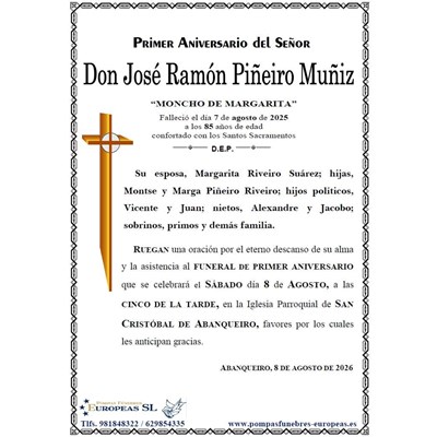 Don José Ramón Piñeiro Muñiz (08/08/2026)