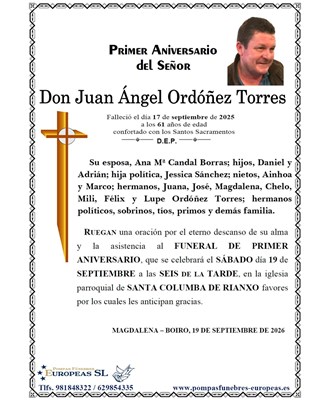 Don Juan Ángel Ordóñez Torres (19/09/2026)