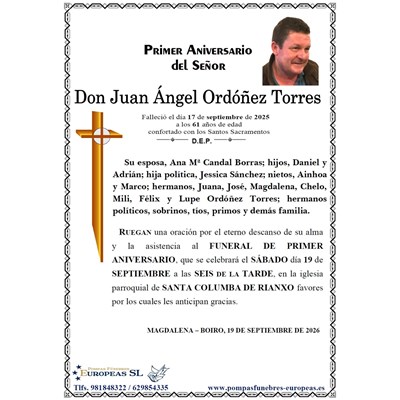 Don Juan Ángel Ordóñez Torres (19/09/2026)