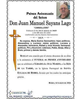 Don Juan Manuel Sayáns Lago (14/03/2026)