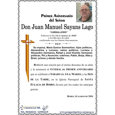 Don Juan Manuel Sayáns Lago (14/03/2026)