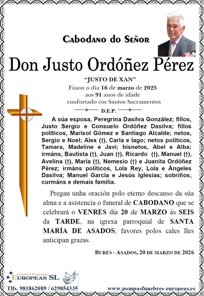 Don Justo Ordóñez Pérez (20/03/2026)
