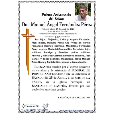 Don Manuel Ángel Fernández Pérez (25/04/2026)