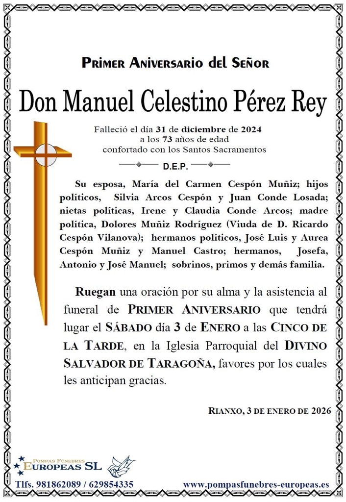 Don Manuel Celestino Pérez Rey (03/01/2026)