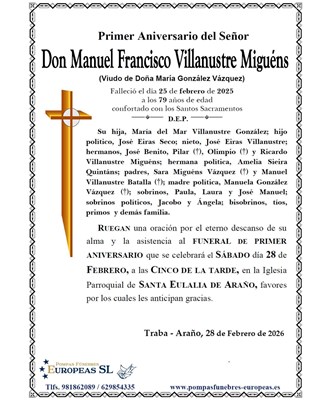 Don Manuel Francisco Villanustre Miguéns (28/02/2026)