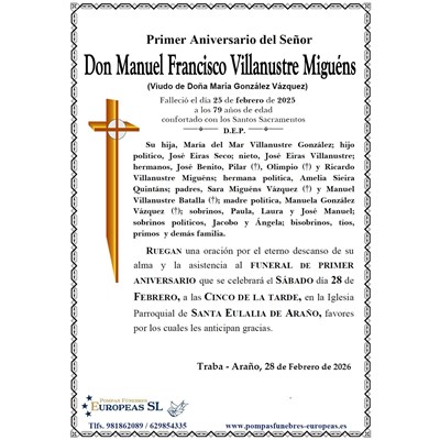 Don Manuel Francisco Villanustre Miguéns (28/02/2026)
