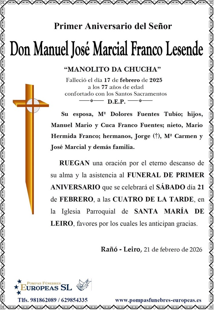 Don Manuel José Marcial Franco Lesende (21/02/2026)