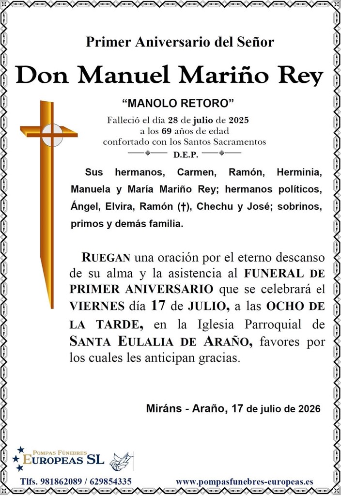 Don Manuel Mariño Rey (17/07/2026)