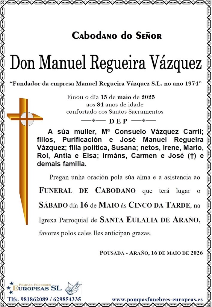 Don Manuel Regueira Vázquez (16/05/2026)
