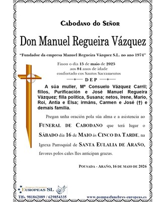 Don Manuel Regueira Vázquez (16/05/2026)