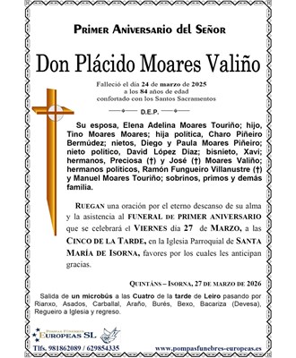 Don Plácido Moares Valiño (27/03/2026)