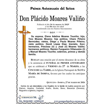 Don Plácido Moares Valiño (27/03/2026)