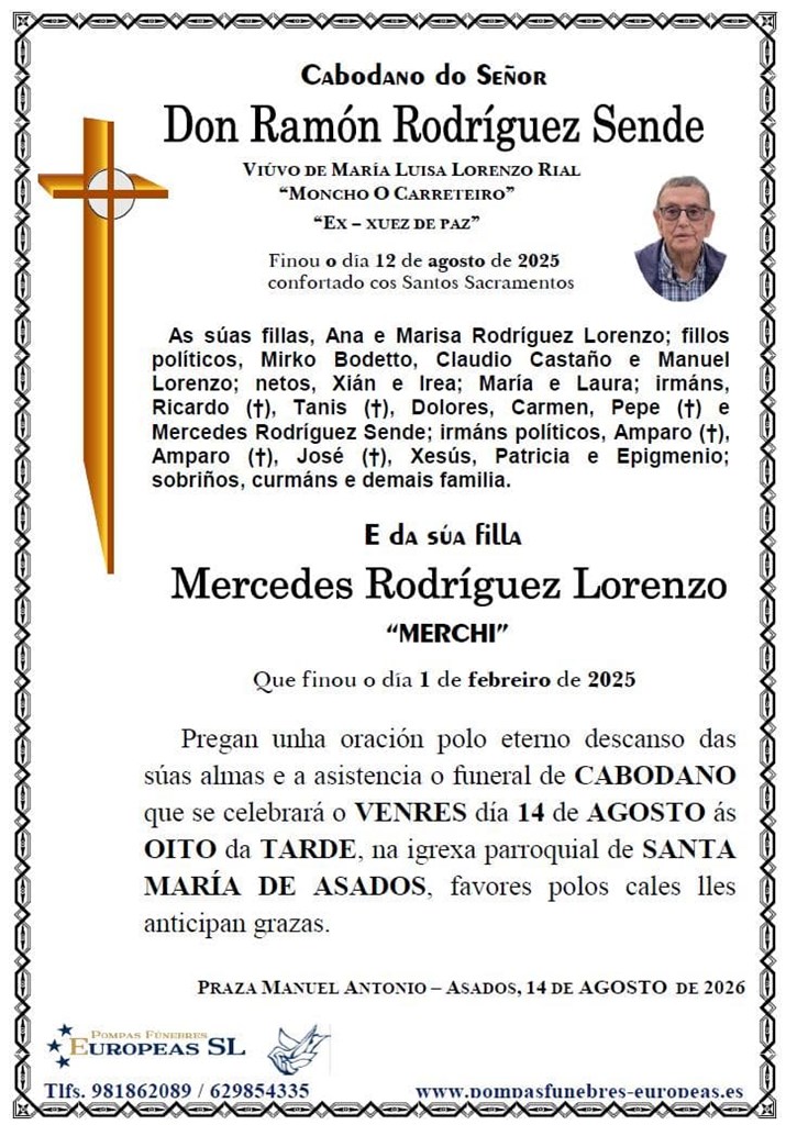 Don Ramón Rodríguez Sende e Mercedes Rodríguez Lorenzo (14/08/2026)