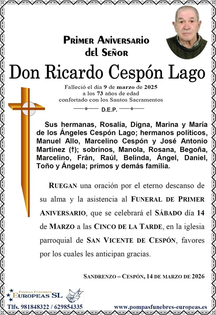 Don Ricardo Cespón Lago (14/03/2026)