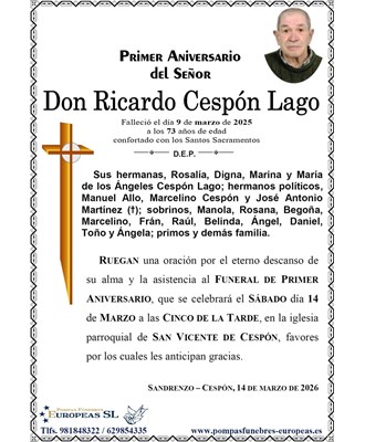 Don Ricardo Cespón Lago (14/03/2026)