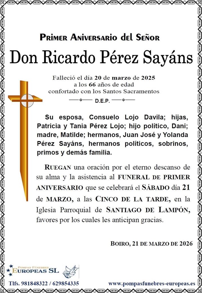Don Ricardo Pérez Sayáns (21/03/2026)