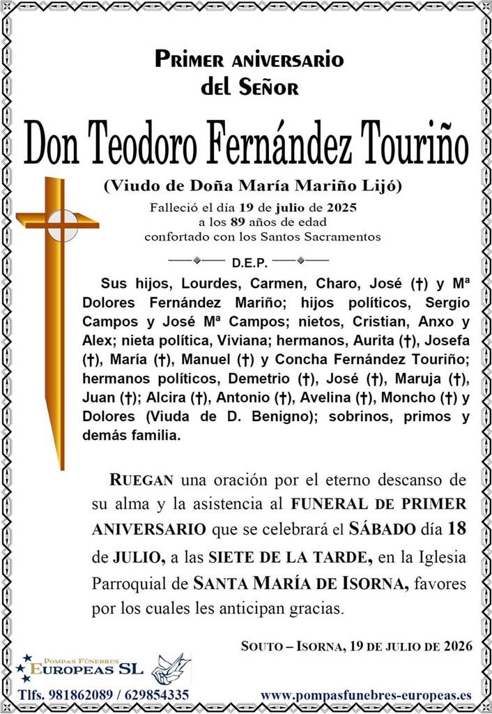 Don Teodoro Fernández Touriño (18/07/2026)