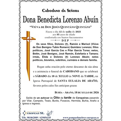 Dona Benedicta Lorenzo Abuín (18/07/2026)