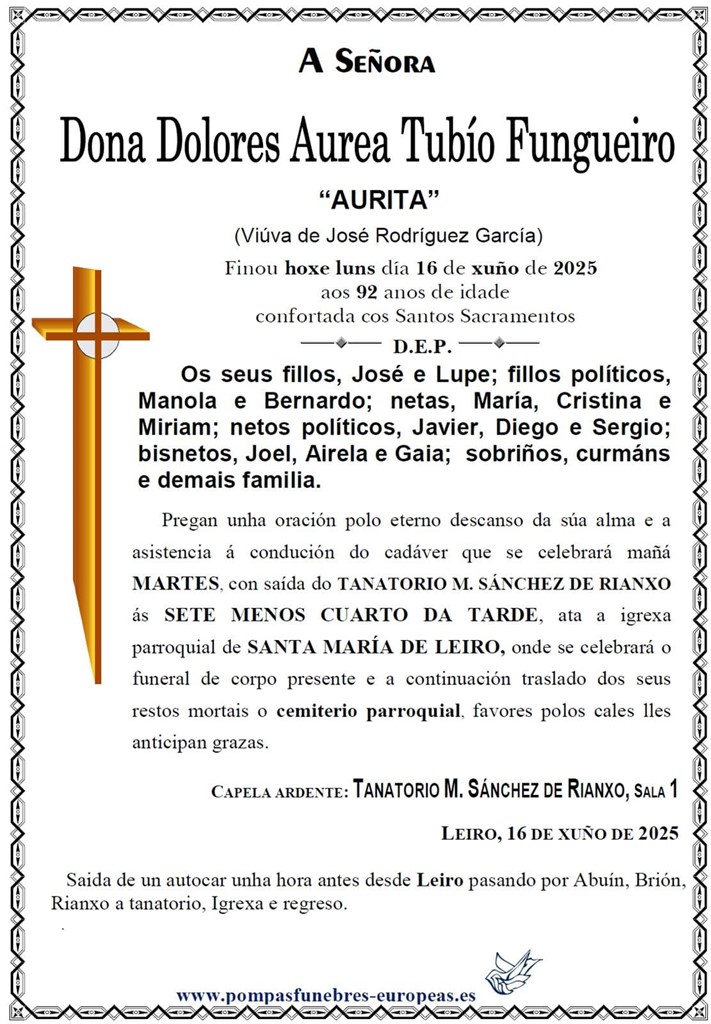 Foto principal Dona Dolores Aurea Tubío Fungueiro