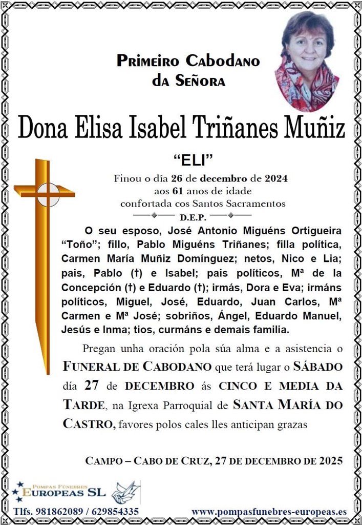 Dona Elisa Isabel Triñanes Muñiz (27/12/2025)