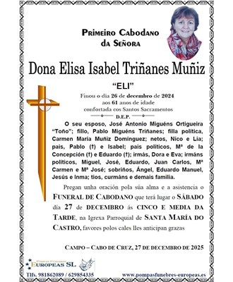 Dona Elisa Isabel Triñanes Muñiz (27/12/2025)