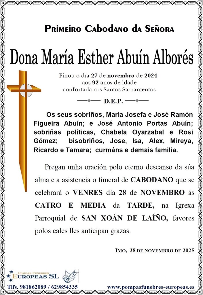 Dona Mª Esther Abuín Alborés (28/11/2025)