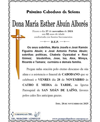 Dona Mª Esther Abuín Alborés (28/11/2025)