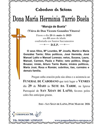 Dona Mª Herminia Tarrío Buela (29/05/2026)
