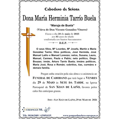 Dona Mª Herminia Tarrío Buela (29/05/2026)