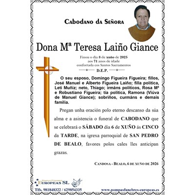 Dona Mª Teresa Laíño Giance (06/06/2026)