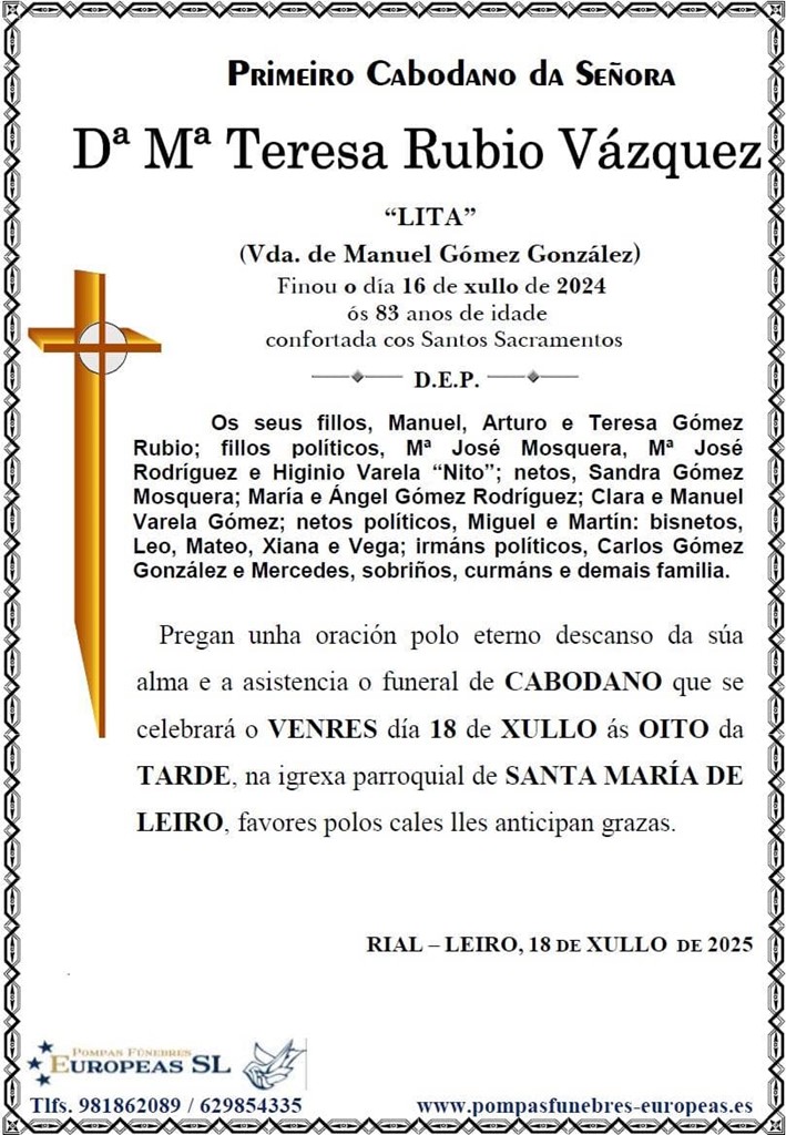 Dona Mª Teresa Rubio Vázquez (18/07/2025)