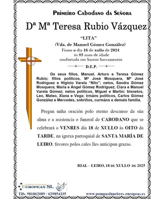Dona Mª Teresa Rubio Vázquez (18/07/2025)