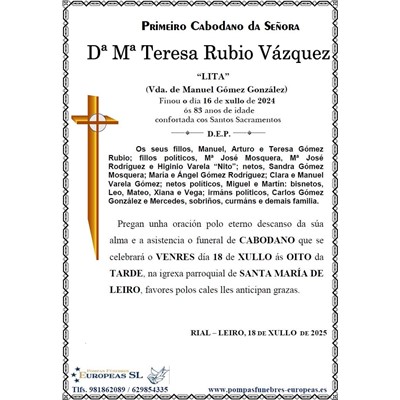 Dona Mª Teresa Rubio Vázquez (18/07/2025)