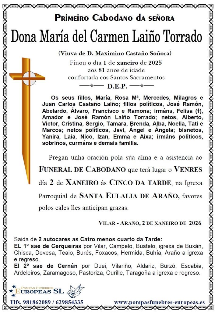 Dona María del Carmen Laíño Torrado (02/01/2026)