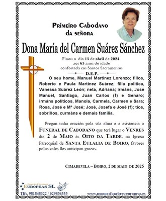 Dona María del Carmen Suárez Sánchez (02/05/2025)