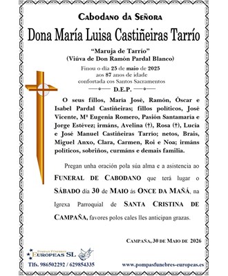 Dona María Luisa Castiñeiras Tarrío (30/05/2026)