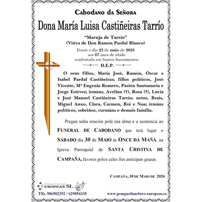 Dona María Luisa Castiñeiras Tarrío (30/05/2026)