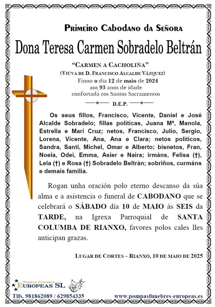 Dona Teresa Carmen Sobradelo Beltrán (10/05/2025)