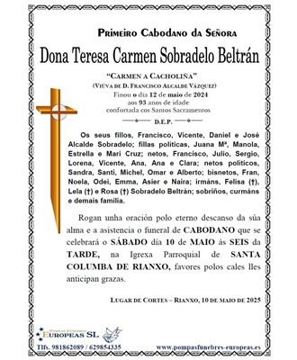 Dona Teresa Carmen Sobradelo Beltrán (10/05/2025)