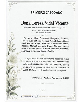 Dona Teresa Vidal Vicente (07/10/2026)
