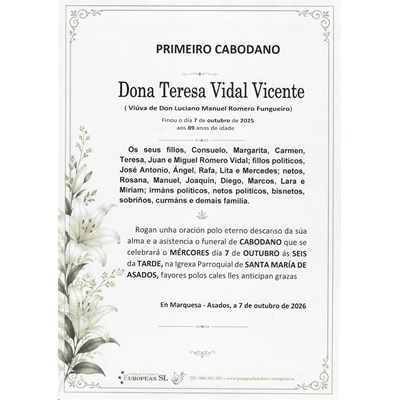 Dona Teresa Vidal Vicente (07/10/2026)