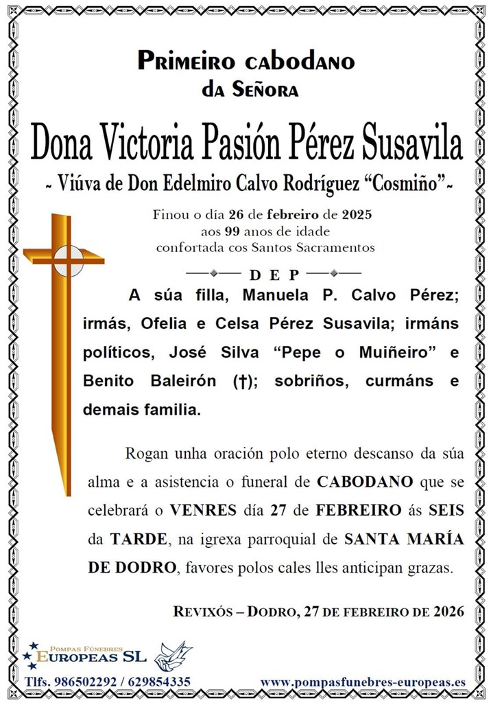 Dona Victoria Pasión Pérez Susavila (27/02/2026)