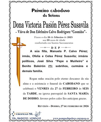 Dona Victoria Pasión Pérez Susavila (27/02/2026)