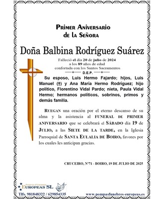 Doña Balbina Rodríguez Suárez (19/07/2025)