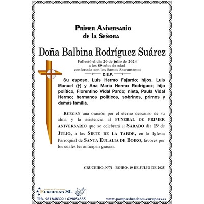 Doña Balbina Rodríguez Suárez (19/07/2025)