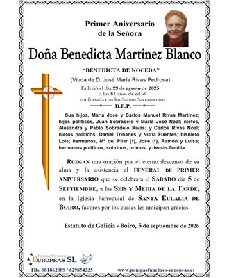 Doña Benedicta Martínez Blanco (05/09/2026)