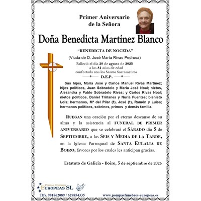 Doña Benedicta Martínez Blanco (05/09/2026)
