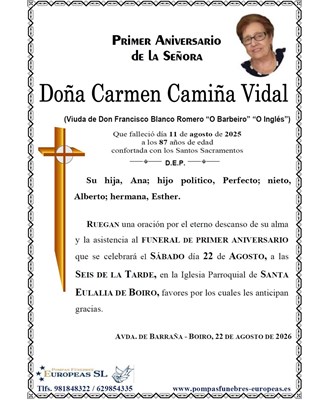 Doña Carmen Camiña Vidal (22/08/2026)