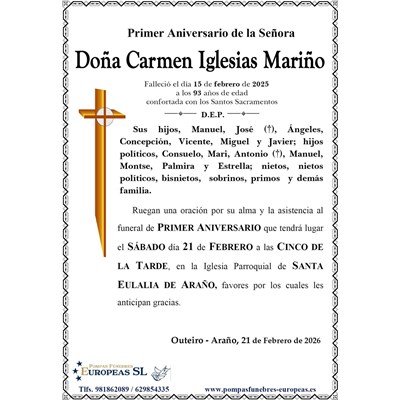 Doña Carmen Iglesias Mariño (21/02/2026)